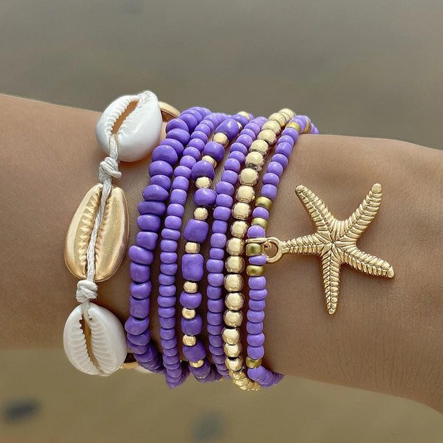 YIRAN Armband Set, 7-teilig, Perle, Kunststoff, beige, Damen - Bild 1