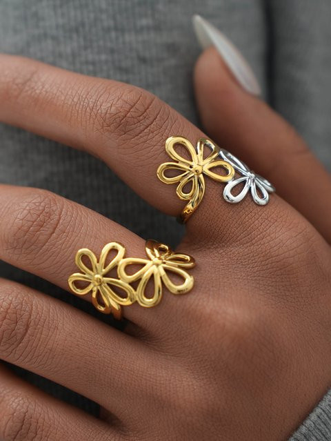 Uself Ring, Edelstahl, Bicolor, Damen, Unregelmäßige Blume - Bild 1