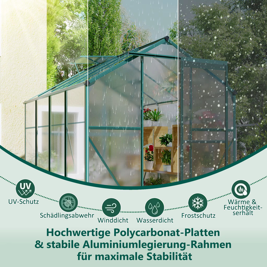 Gartengewächshaus aus Aluminium mit Fundament, Schiebetür und Dachfenster, B/T: 190 x 253 cm - Bild 3