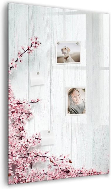 Tulup Magnettafel aus Glas mit Blumen-Design in Schwarz und Weiß, B: 60 cm, H: 90 cm - Bild 1