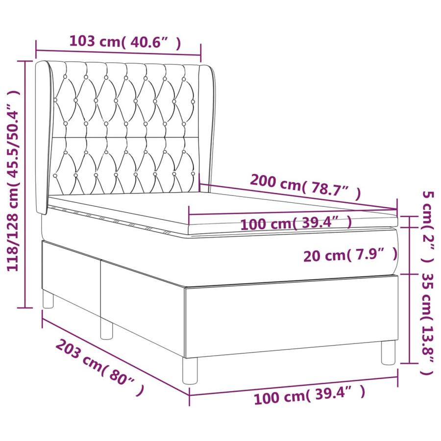 vidaXL Boxspringbett mit Matratze Hybrid-System, Taupe, B/T: 100 x 200 cm - Bild 3