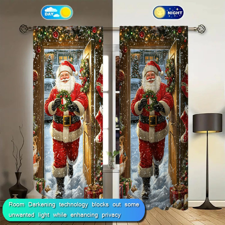 2er-Set Weihnachts Vorhänge Santa Claus Is Here mit Grafikprint, halbtransparent, Mehrfarbig, B: 52,5 cm, H: 116 cm - Bild 4