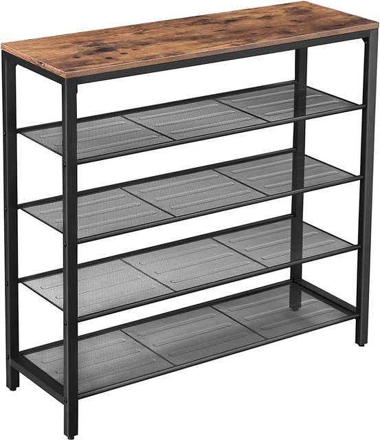 VASAGLE Schuhschrank im Industrial Design mit Metallgestell und Holzregalen, Farbe Braun - Bild 1