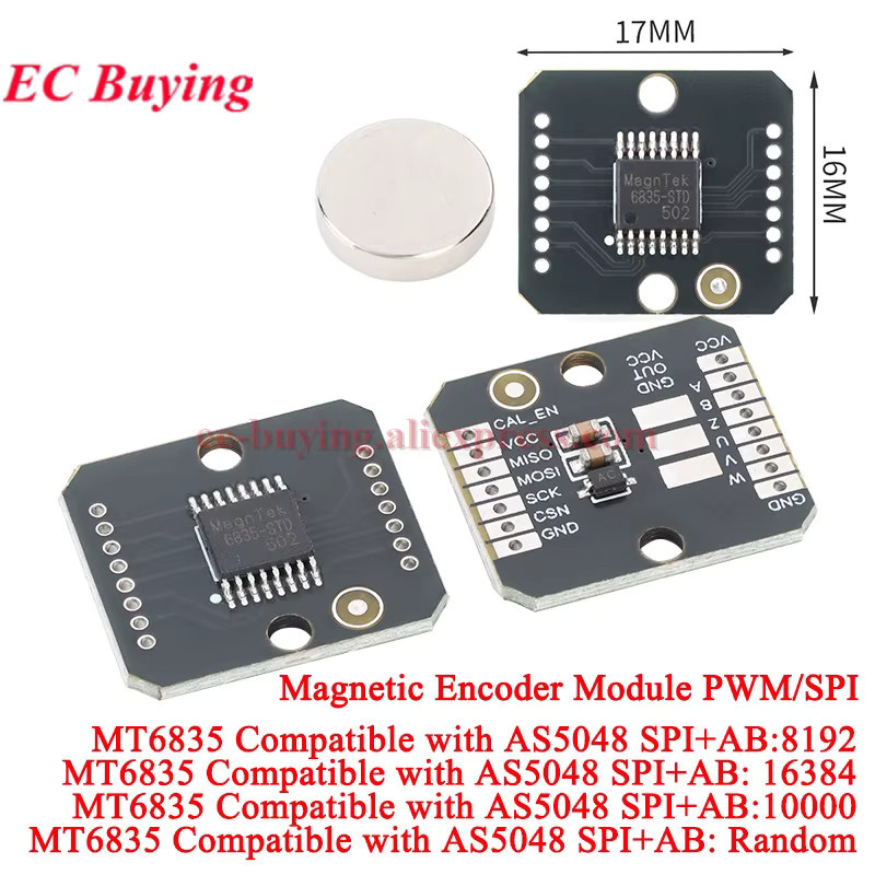 MT6835 Magnetischer Encoder-Modul EC Buying Schwarz, 21-Bit Winkel-Encoder mit PWM und SPI für bürstenlose Motoren, kompatibel mit AS5048 und MT6835GT-STD Chip - Bild 1