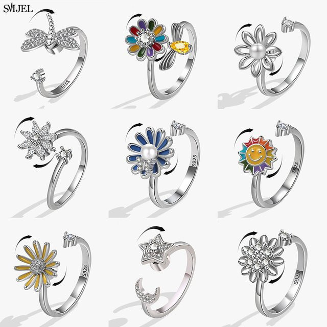 SMJEL Ringe, Silber, Damen, Sonnenblume, Libelle, Biene - Bild 1
