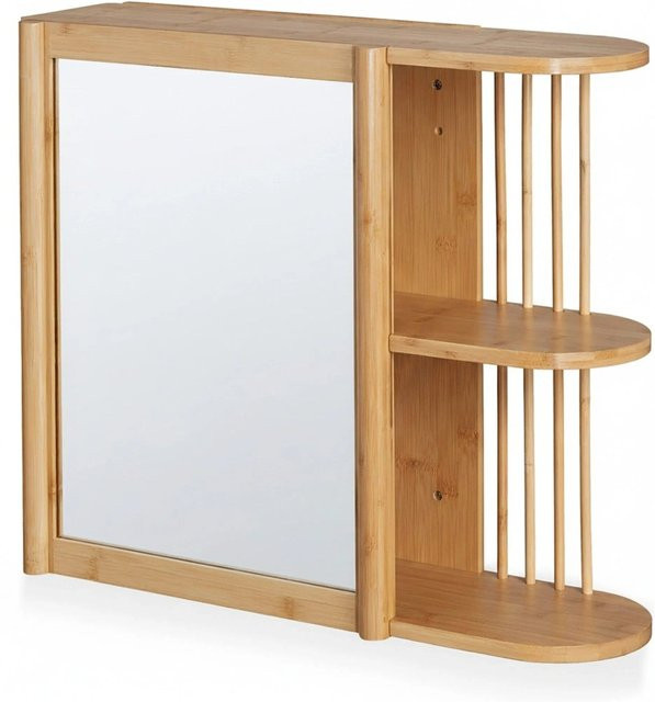 Relaxdays Wandregal mit Spiegel aus Bambus in Natur, B/H/T: 53 x 62 x 20 cm - Bild 1