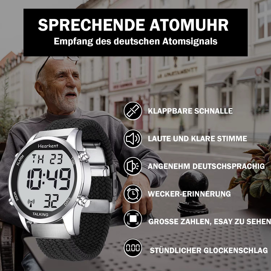 Hearkent Digitaluhr, Herren, Edelstahl, Textil/NATO, Schwarz, Silber - Bild 2