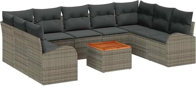 vidaXL Garten-Sofa-Set 10-teilig aus Polyrattan in Grau mit L-Form und Stauraumfunktion - Bild 1