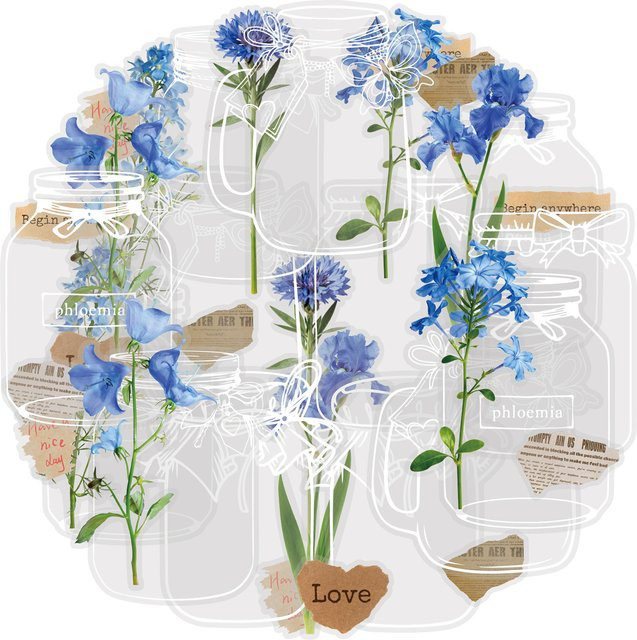 Etori Life Forget-Me-Not Aufkleber Set, 15 Stück blaue Blumentassen, transparente dekorative Aufkleber für Laptop, Telefon und Scrapbooking - Bild 1