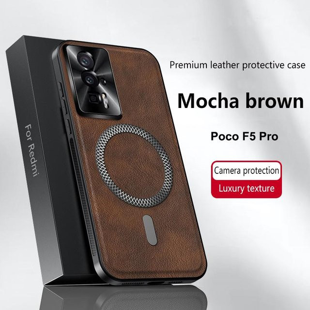 Xiaomi Poco F5 Pro Hülle aus Leder in Braun mit Magnetfunktion und vollständiger Linsenschutz - Bild 1