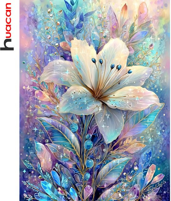 Huacan Diamant-Malerei Blumen-Mosaik Dekoration in Mehrfarbig mit runden Steinen für Erwachsene, Breite: 30,0 cm, Höhe: 20,0 cm, Tiefe: 20,0 cm - Bild 1