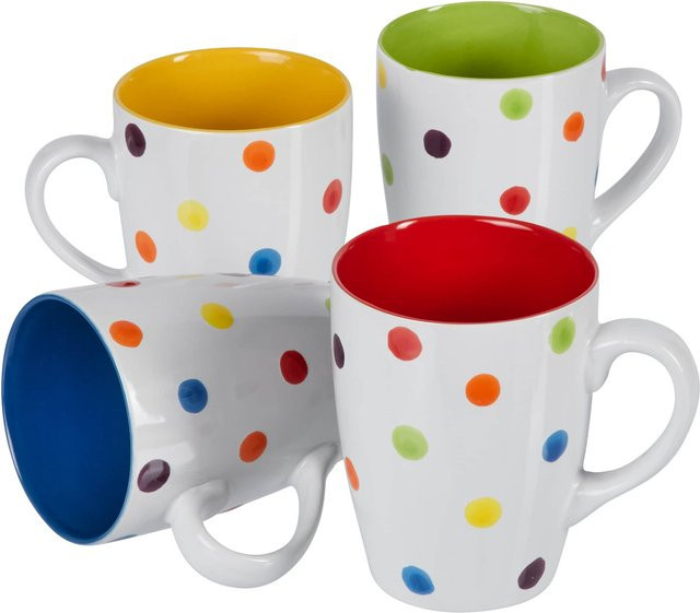 Genialo Kaffeetassen Kunterbunt, 4er Set, Keramik, Weiß/Mehrfarbig, 330 ml pro Tasse - Bild 1