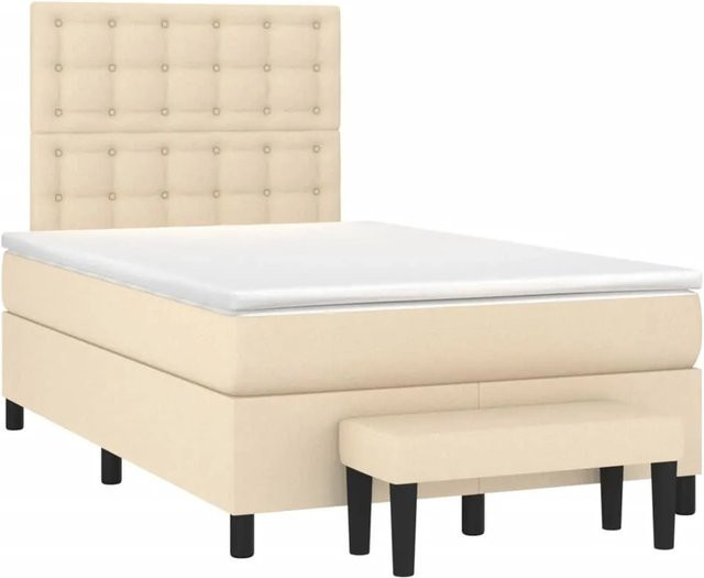 vidaXL Boxspringbett mit Matratze in Creme und Beige, Hybrid-Design mit Taschenfederkern, B/T: 120 x 190 cm - Bild 1