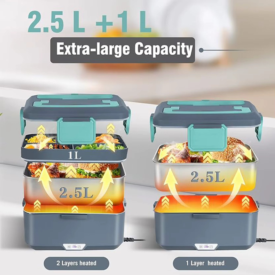 TINSOL Elektrische beheizte Lunchbox in Grau, 3,5 l, 90 W schnelle Erwärmung für Arbeit und Auto - Bild 1