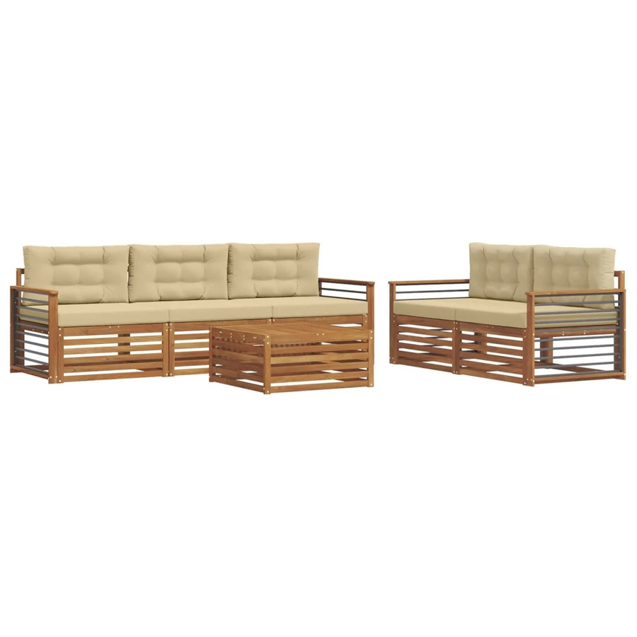 vidaXL Outdoor-Sofagarnitur 6-teilig aus Akazienholz mit Kissen in Natur und Beige - Bild 2