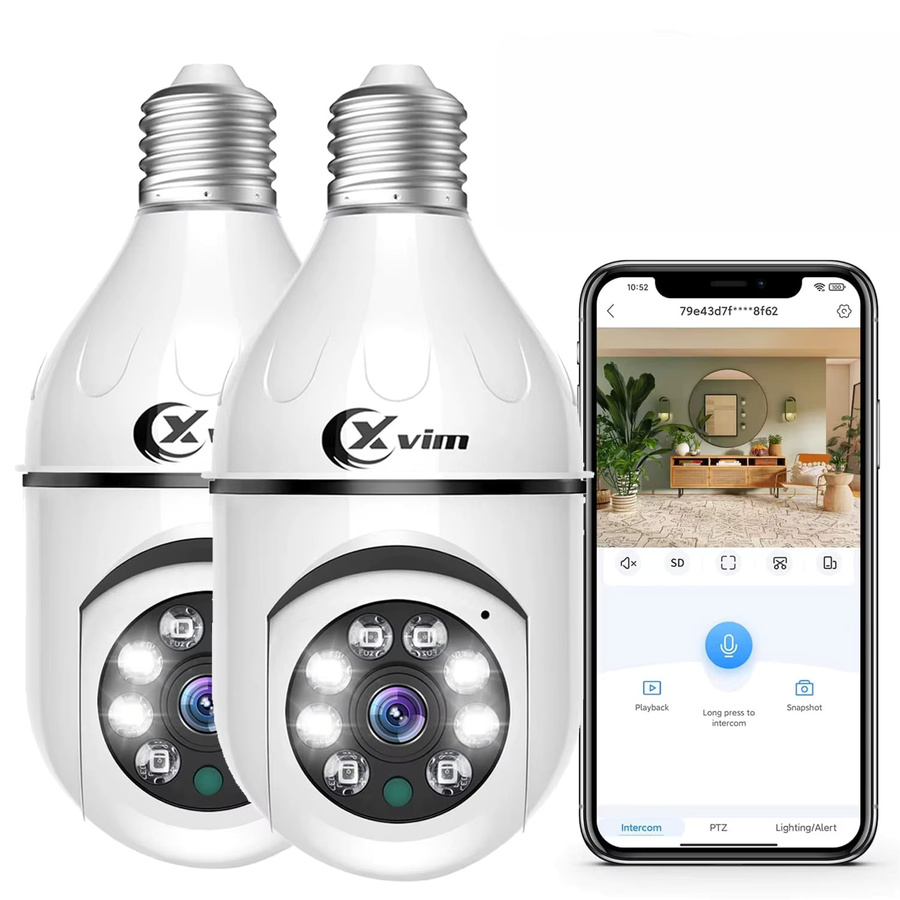 XVIM 2er-Pack Kabellose WLAN Glühbirnen-Kamera in Weiß, 2K HD PTZ Sicherheitskamera mit 360 Grad Sicht und Audio, E27 Lampenfassung zum Einschrauben - Bild 2