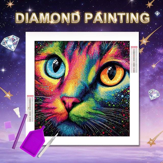 HUACAN Diamant-Mosaik 5D Katze Sternenhimmel Landschaft Wandbild in Multicolour, runde Form, B/B/B: 20 x 20 x 20 cm - Bild 1