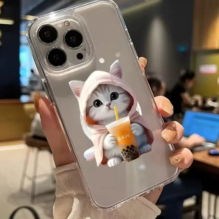 XIKCU Katzen Bubble Tea Handyhalter aus Acryl als faltbarer Finger-Griff und Handyständer für iPhone, Samsung und Xiaomi - Bild 2