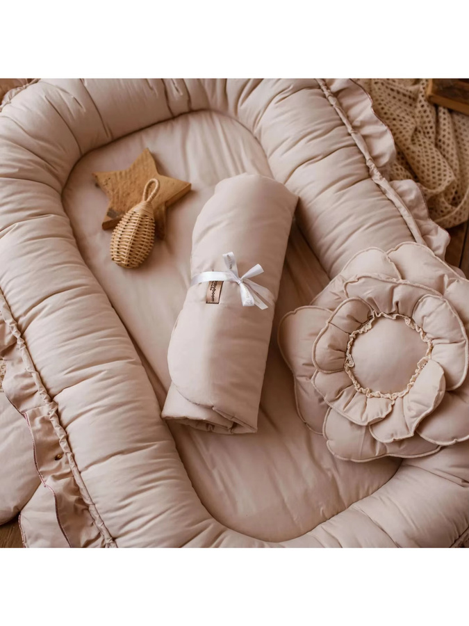 Tragbare Babykrippe aus Baumwolle mit Spitze in Beige für Neugeborene - Bild 3