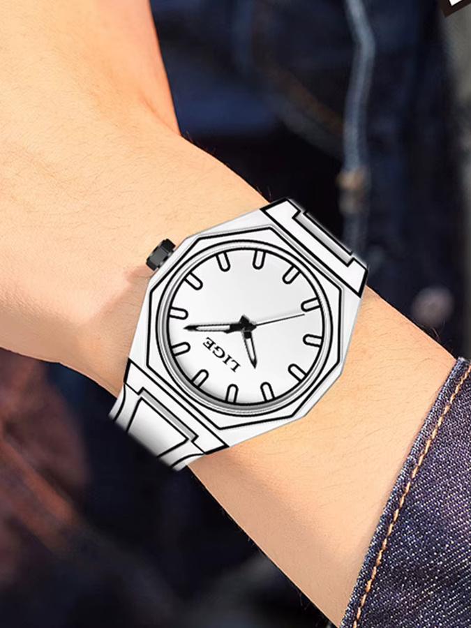 LIGE Armbanduhr Quarz, Silikon, Weiß, Herren - Bild 6