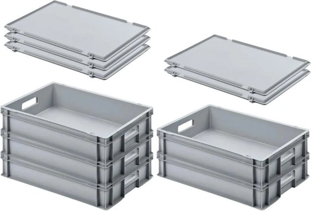 PROREGAL SuperSparSet 5x Eurobehälter mit Scharnierdeckel und offenem Griff, Grau, H x B x T: 12 x 40 x 60 cm, 21 Liter Transportboxen - Bild 1