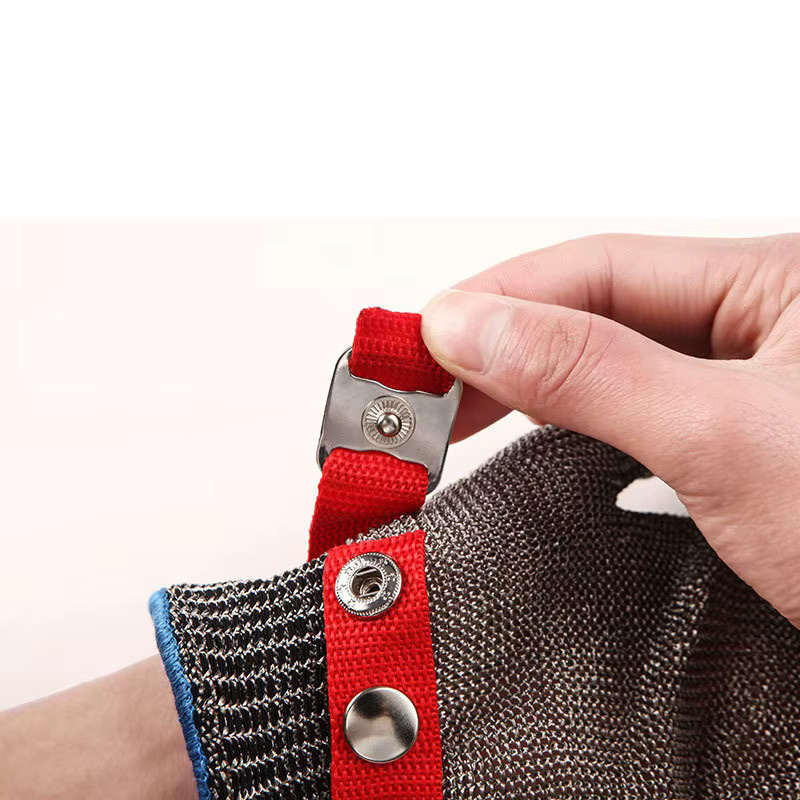 Schnittfester Edelstahl-Drahtmesh-Handschuh für Fleisch und Angeln in Silber und Rot - Bild 3