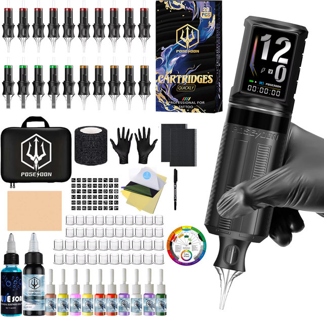 POSEIDON Tattoo Kit HM163, Drahtlose Tattoo Maschine, Permanent Make-Up Kit - Bild 1