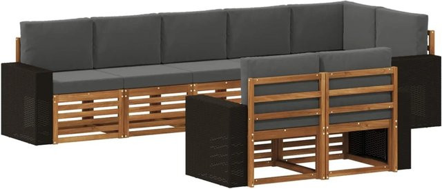 vidaXL Sofagarnitur aus Massivholz Akazie im modernen Latten-Design in Natur-Anthrazit/Grau - Bild 1
