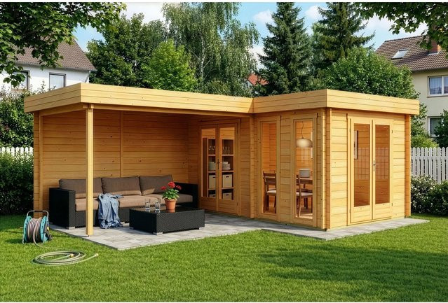 Carlsson Gartenhaus Quinta Flachdach Log Cabin aus Holz, Braun, B/T: 680 x 467 cm, Höhe: 236 cm - Bild 1