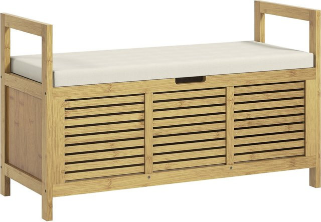 HOMCOM Schuhbank aus Bambus mit Klappdeckel und Schuhregal, Garderobenbank für Flur und Diele, B/T/H: 100 x 40 x 60 cm - Bild 1