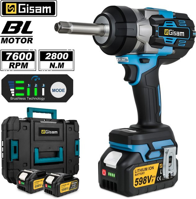 Gisam GΣ 2800 N.M Bürstenloser 1/2 Zoll Schlagschrauber mit verlängertem Amboss für Makita 18 V Akku - Bild 1
