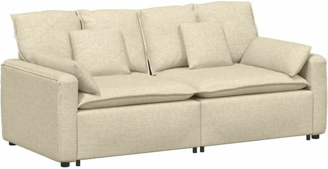 vidaXL Modulares Sofa mit Kissen in Creme Beige, Polsterung aus Stoff und Schaumstoff mit Armlehnen, B/T/H: 224 x 105 x 64 cm - Bild 1