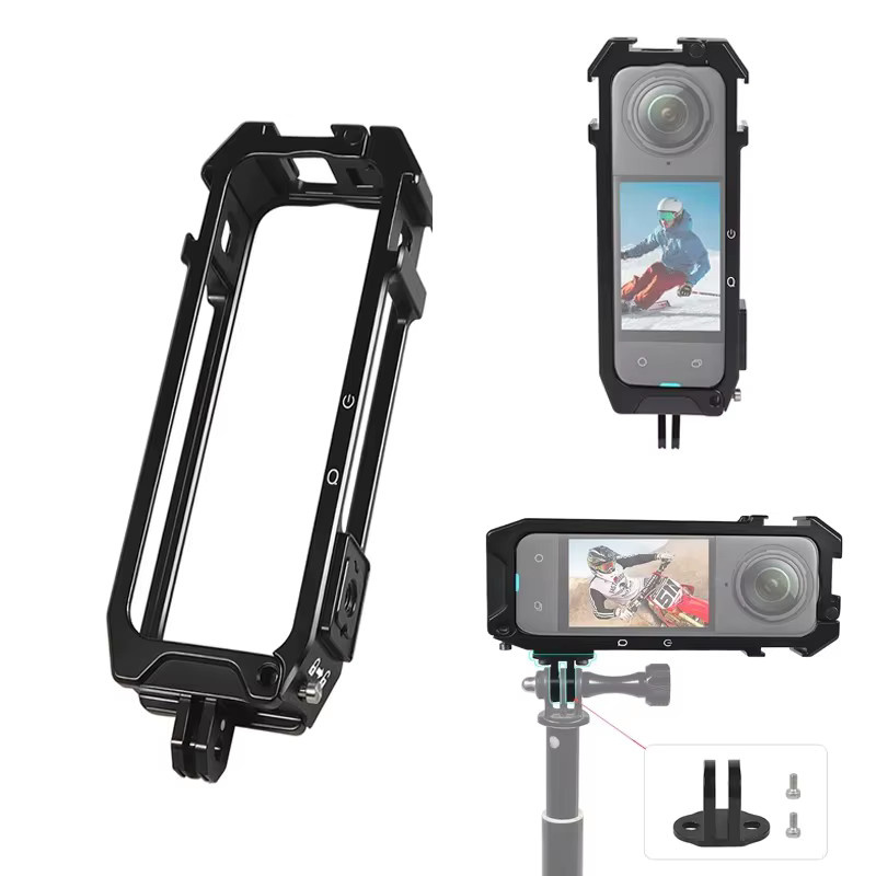Insta360 Action-Kamera-Käfig für Insta360 X4 mit Panorama-Rahmen-Rig, magnetischem Klappstativadapter und Cold Shoe in Schwarz - Bild 3