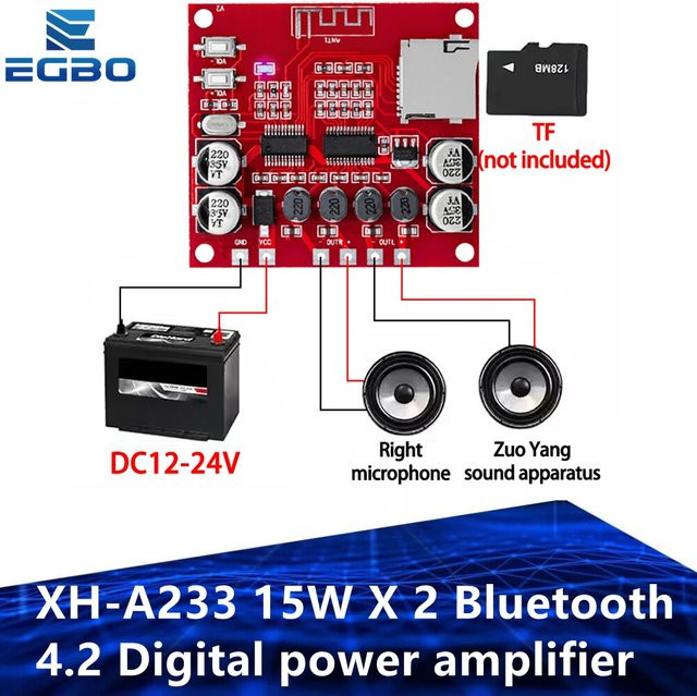 EGBO Digitale Stereo-Leistungsverstärkerplatine XH-A233 mit Bluetooth 4.2 und TF-Karten-Wiedergabe, Rot - Bild 1