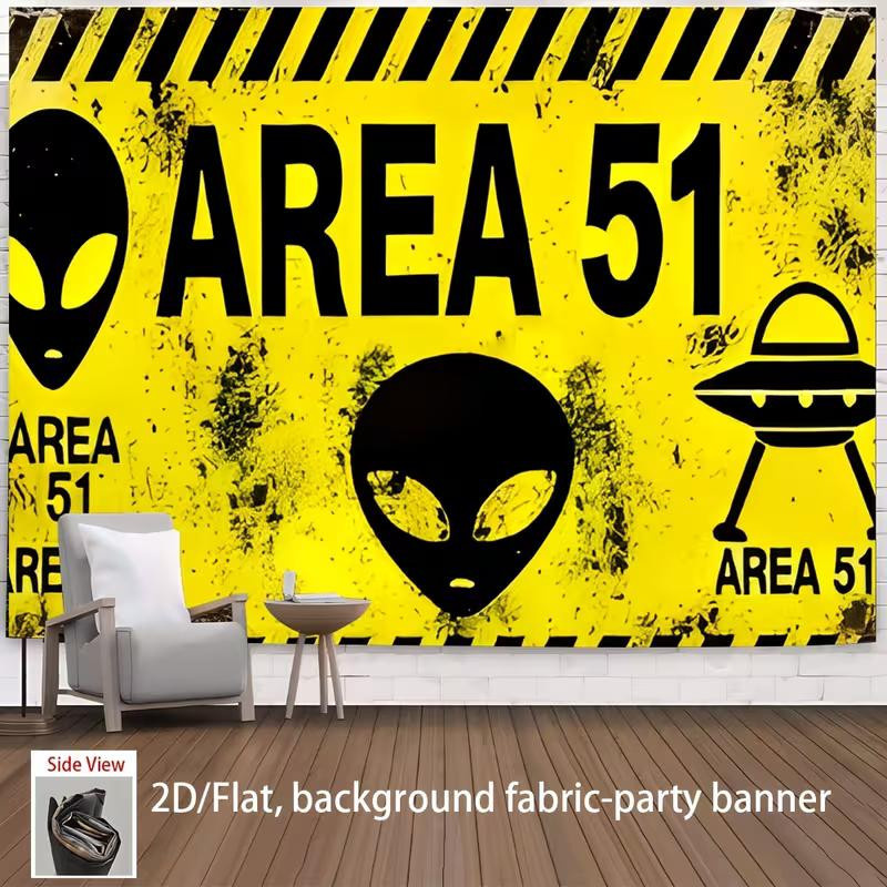 Xinghonghui Area 51 Alien UFO Warnbanner Hintergrund aus Polyester, Gelb und Schwarz, B: 230 cm, H: 180 cm - Bild 2