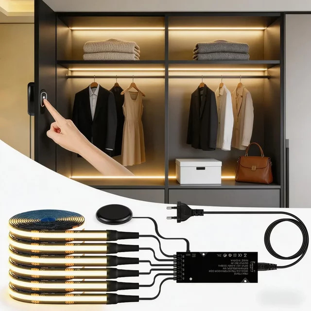 Gyarfas COB-LED-Lichtstreifen-Set in Schwarz, dimmbar und zuschneidbar mit Touch-Schalter für Schränke und Küchenmöbel, Warmweiß - Bild 1