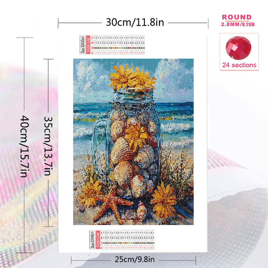 EverShine Diamantstickerei DIY Set Muschel und Blumen Motiv in Multicolour für Wanddekoration B/H: 20 x 20 cm - Bild 2