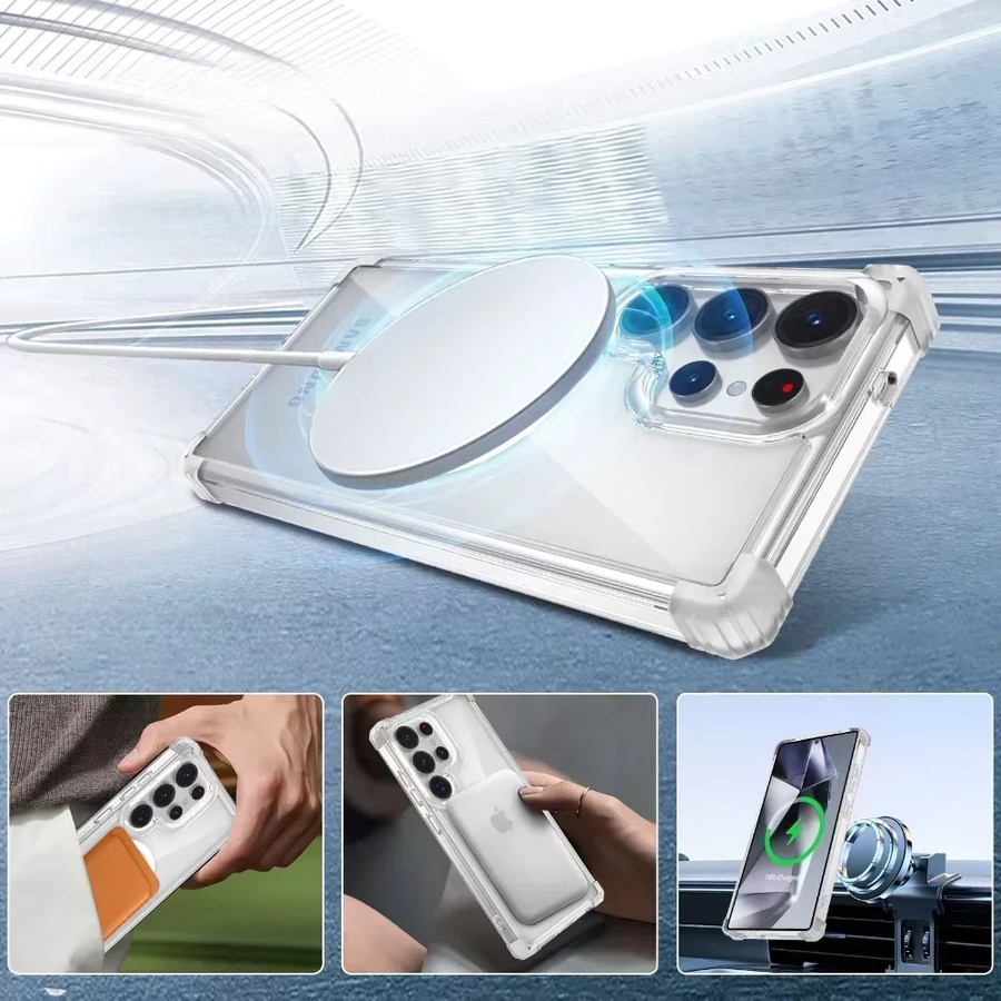 szHAIyu Magnetische Handyhülle für Samsung Galaxy S25 S24 S23 S22 Plus S21 Ultra mit 360 Grad drehbarer Halterung in Transparent Pink - Bild 2