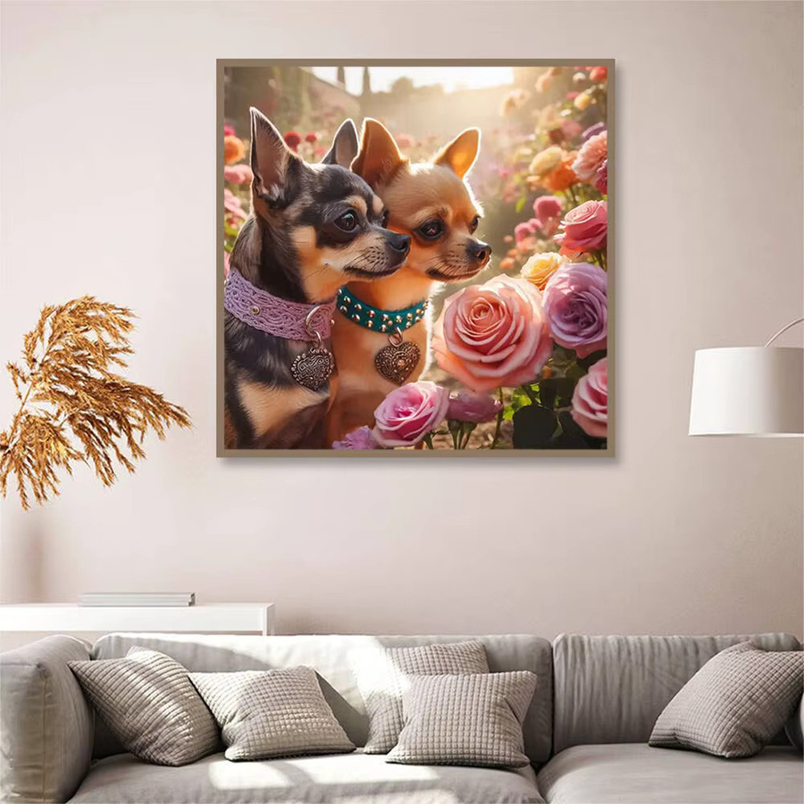 Huacan 5D Diamant-Gemälde Hund in Landschaft mit Sonne und Fluss, buntes Diamant-Mosaik zur Wanddekoration - Bild 2