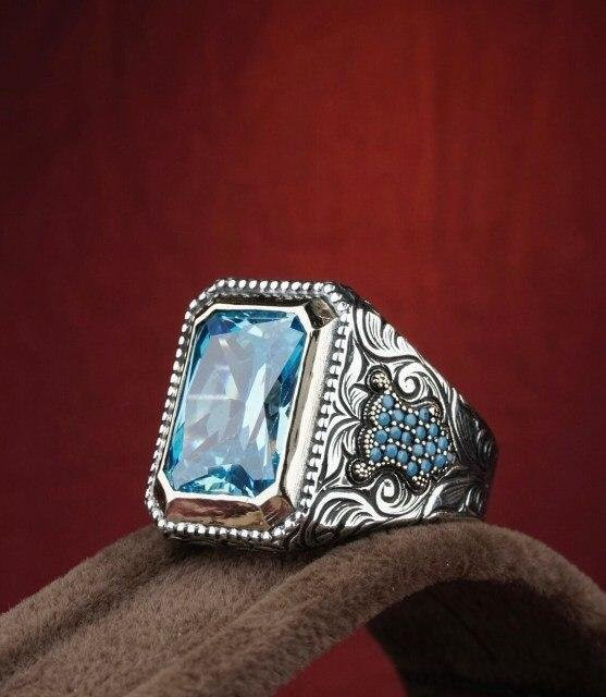 Ring Türkisperlen, Silber, Zirkon, Unisex, Vintage - Bild 1