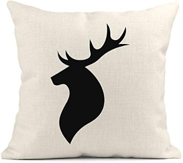 JMG Clothing Kissenhülle mit Hirschkopf-Silhouette in Weiß aus Leinen, B/B: 40 x 40 cm - Bild 1