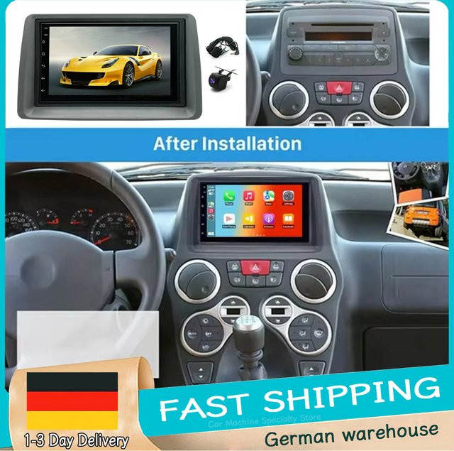 Android 14 Multimedia-Radio mit GPS-Navigation und Rückfahrkamera für Fiat Panda 2003-2011, 7 Zoll Display, 4+64GB, Carplay und Android Auto, Schwarz - Bild 1