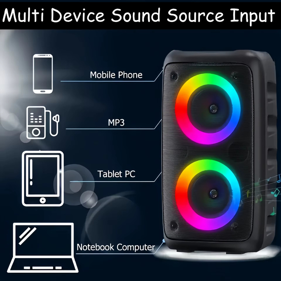 AyeBeau Karaoke Bluetooth Lautsprecher mit Mikrofon, FM Radio und LED-Lampe, Schwarz - Bild 3