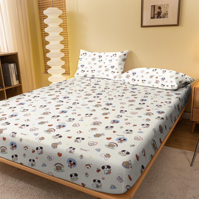 Spannbettlaken mit süßem Hundemotiv von Your Warm Home, weiches Polyester-Bettwäsche-Set in Multicolour, B/T: 90 x 200 cm - Bild 1