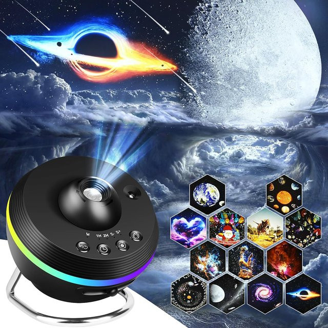 Visason 13 in 1 Galaxy Sternprojektor 4K Ultra HD Nachtlichtlampe mit 360 Grad Drehung in Schwarz - Bild 1