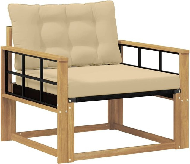 vidaXL Outdoor-Sofagarnitur aus massivem Akazienholz mit Textilene-Bezug in Weiß und Beige inklusive Kissen - Bild 1