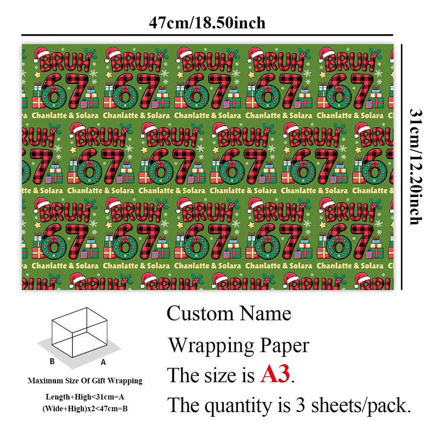 3 Blatt personalisiertes Bastelpapier für Weihnachtsgeschenke und DIY-Verpackungen, Mehrfarbig, Format: A3 - Bild 4