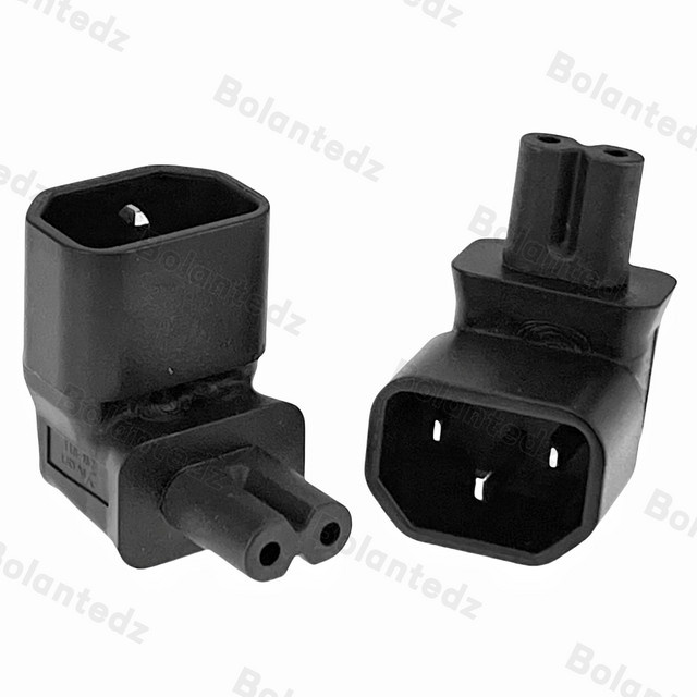 Bolantedz IEC C14 auf IEC C7 AC-Netzstecker-Adapter-Set, 90 Grad Winkel, Schwarz - Bild 1