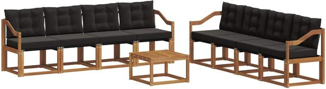 vidaXL Outdoor-Sofagarnitur 9-tlg. aus Akazienholz und Textilene in Schwarz mit Kissen und Tisch - Bild 1