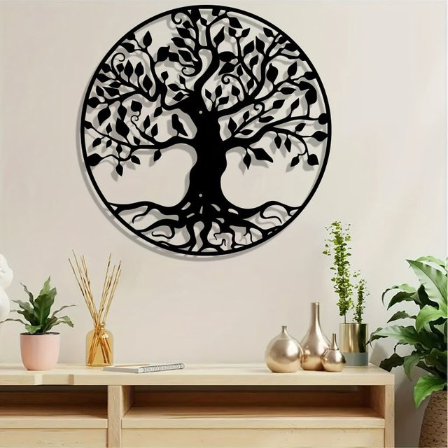 CIFBUY Wandkunst Lebensbaum mit Vögeln aus Metall in Schwarz als wetterfeste Metalldekoration für die Wandmontage - Bild 1